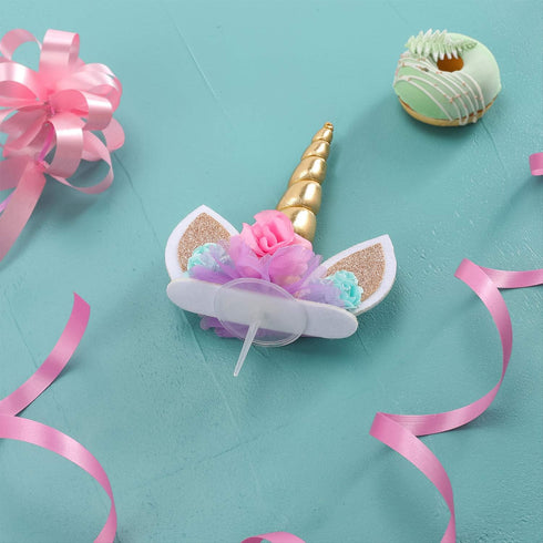 Unicorn Cake Topper, Handmade Party Decoration Supplies with Gold Horn for Birthday, Baby Shower, Wedding