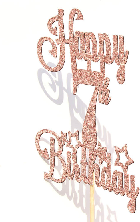 Happy 7th Birthday Cake Topper, Cheers to 7 Years, Hello 7, 7th Birthday Anniversary Party Decorations in Rose Gold