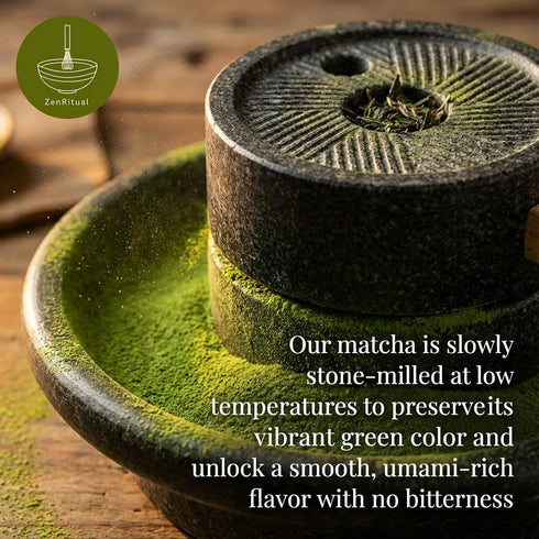 1.41 oz (40 ZenRitual Ceremonial Grade Matcha Powder - Pure Organic Green Tea, Single Servings) Tin - Authentic Stone