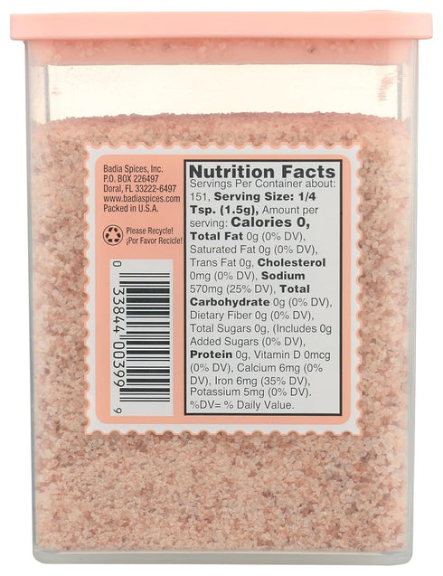 8 oz Badia Pink Himalayan Salt, Pure Mineral-Rich & Naturally Mined - Kosher, MSG Free