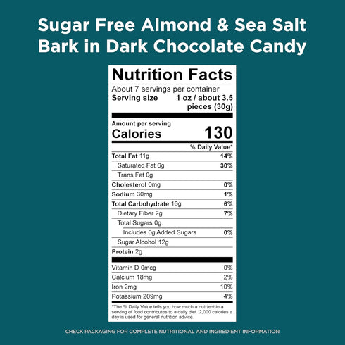 7.5 oz 24 RUSSELL STOVER Sugar Free Dark Chocolate Almond & Sea Salt Bark, bag ( pieces)