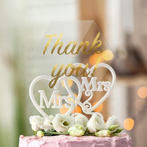 Yalikop 2 Pieces Acrylic Cake Topper Blank Clear DIY for Custom Wedding Birthday Festival Party, Hexagon Style