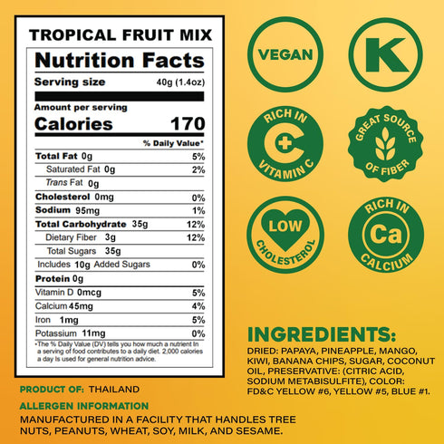 3 lb (48 oz) Sunbest Natural Tropical Dried Fruit Mix Bulk Bag Mango, Pineapple, Papaya, Banana & Kiwi Non-GMO, Vegan