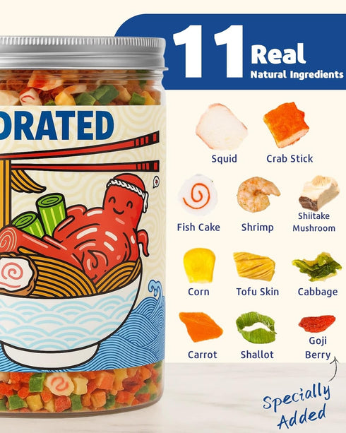 11 12.35 oz Dried Ramen Toppings Mix Seafood & Veggies - Real Squid, Shrimp, Fish Cake & Goji Berry, Low Fat, No Added