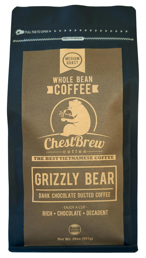 ChestBrew Grizzly Bear Chocolate Dusted Vietnamese Whole Bean Coffee, 20 oz