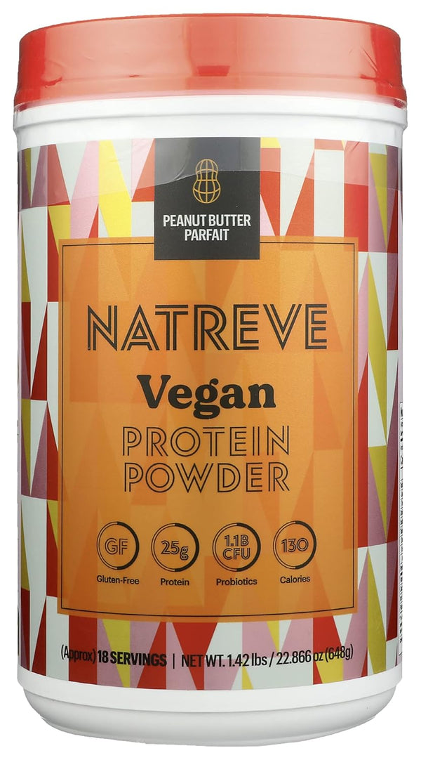 Natreve Vegan Protein Powder Peanut Butter Parfait, Gluten Free, Protein, 675 Grams (Pack
