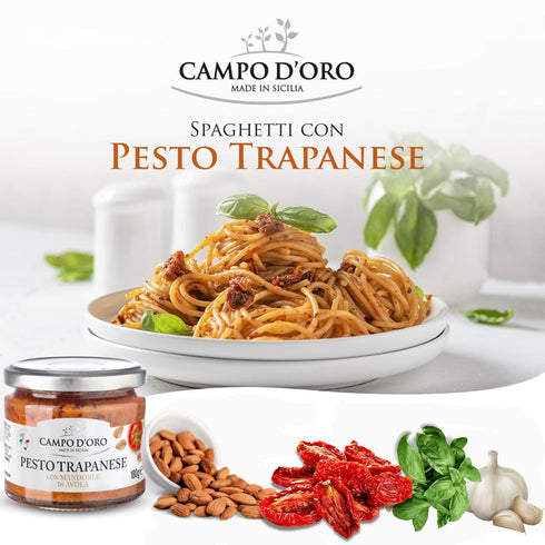 Trapanese Pesto Sauce, Tomato, Basil & Almonds, 6.3oz (180g), 100% Made in Italy