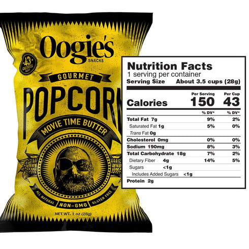 20 Pack 1oz Oogie's Gourmet Popcorn | | Movie Time Butter Flavor | Gluten Free Popcorn Snacks | Individual Bags