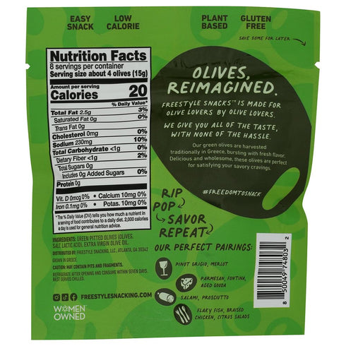 4 Freestyle Snacks Original Green Olives, Ounce