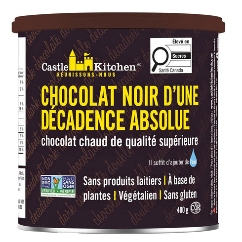 Water-14 oz Castle Kitchen Double Decadent Dark Chocolate Hot Cocoa Mix-Dairy-Free, Vegan, Plant Based, Gluten-Free
