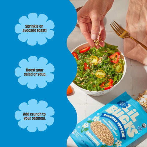 3 Pack) Lil Bucks Sprouted Regeneratively Grown Buckwheat Seeds Paleo Cereal, Gluten-Free Granola, High in Protein, Low