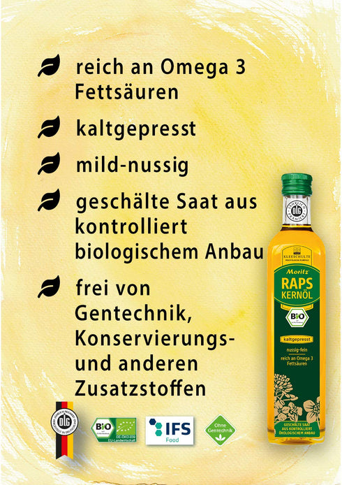 Kleeschulte 2x MORITZ Canola Oil - ORGANIC - cold pressed, NON GMO - all natural extra virgin