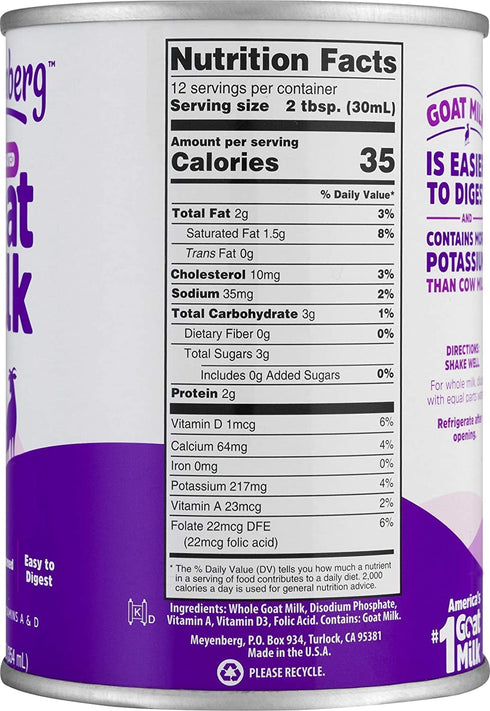 12 Oz (Pack 3) Meyenberg Evaporated Goat Milk, Vitamin D, Fl