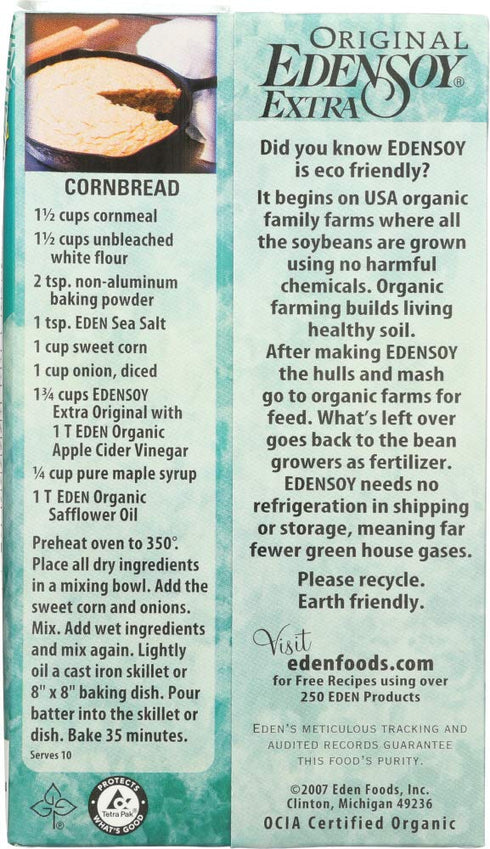 32 Eden Organic Soymilk Extra, Original, Ounce