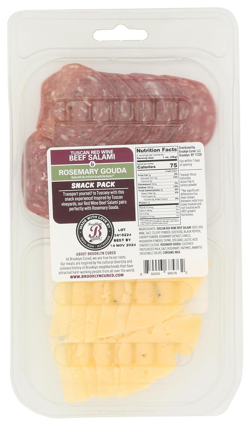 Brooklyn Cured 2 OZ Tuscan Red Wine Beef Salami & Rosemary Gouda Snack