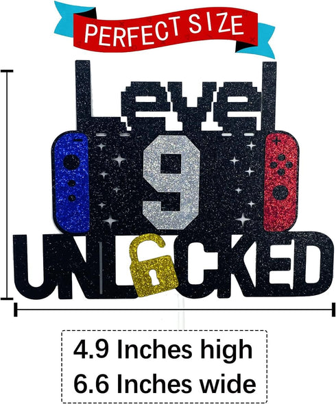 Happy 9th Birthday Video Game Cake Topper Level 9 Unlocked Cake Topper for Kids Boys Girls 9-Years-Old Birthday Party Decoration