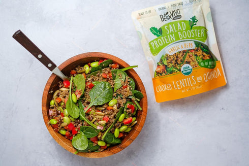 3-Pack 10g protein-packed 5oz BeanVIVO Salad Protein Booster - Organic cooked Lentils & Quinoa with Garlic & Herbs