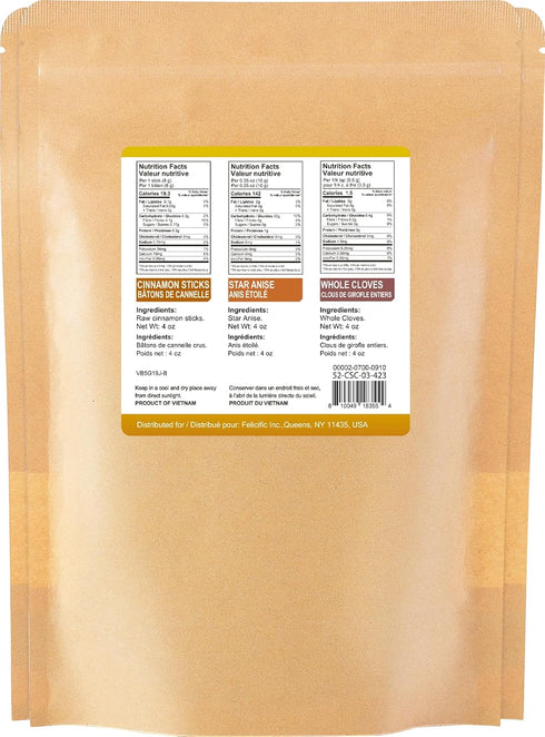 52USA 4oz Set, Set Cinnamon Sticks, Star Anise, Whole Cloves - Each, All Natural Spice No Preservatives, Perfect