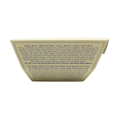 Bellwether Farms 12 OZ Whole Milk Ricotta Basket