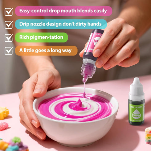 12 Set, 0.25 Fl.oz(6ml)/Bottles Color Gel Food Coloring Liquid KATSPRO Food Grade Tasteless Vibrant Food Coloring Dye