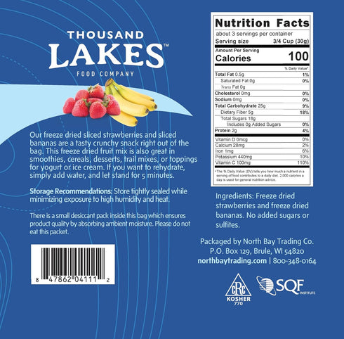 3 oz 100% Thousand Lakes Freeze Dried Fruit - Strawberries and Bananas - | No Sugar Added | Fruit | Sliced for Snacking