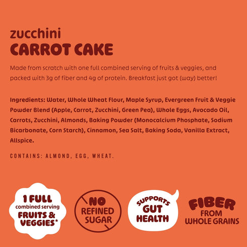 100% 1 9 Frozen Evergreen Zucchini and Carrot Cake Waffles, Whole Grain, Full Combined Serving of Fruits & Veggies