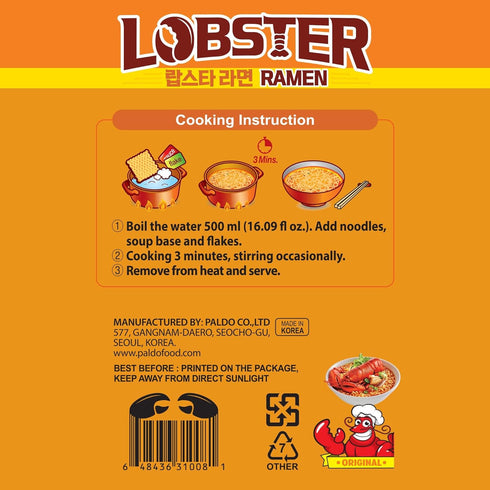 Pack 4, (120g 4) Paldo Fun & Yum Lobster Flavored Noodle Soup Original of Seafood Broth, Oriental Style Korean Ramyun