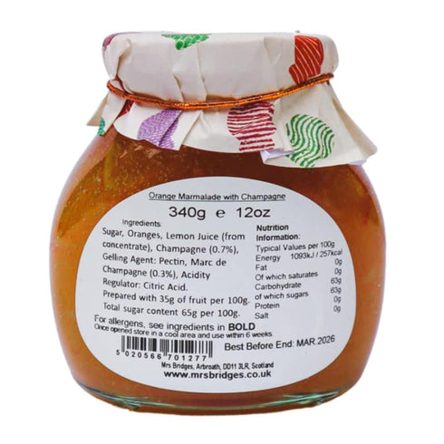 12oz (Pack 4) Mrs Bridges Celebration Marmalade with Champagne, Made in Scotland, Jar