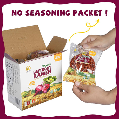 SUNGIVEN 3 2.47 OZ (Pack 10) Organic Ramen Noodles Beetroot Healthy Low Sodium Ready in Minutes Non-Fried Instant No