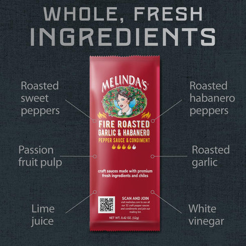 Packets 200 Count (.42 Oz Packets Packets 8 Melindas Fire Roasted Garlic & Habanero Hot Sauce - Each) - Hot Sauce