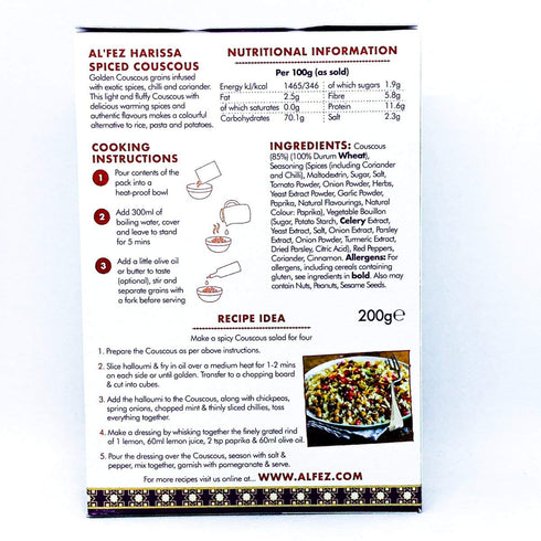 Al Fez 200g Harissa Spiced Couscous - Golden couscous grains with exotic spices, chilli and coriander Al'fez harissa