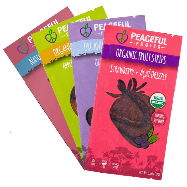 Peaceful Fruits 100% Fruit Strips (Variety pack (strawberry, acai, passionfrt, apple), 12