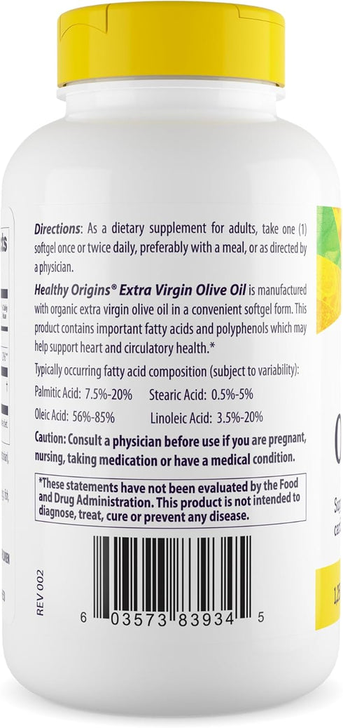 1,250 120 Healthy Origins Extra Virgin Olive Oil mg (Made with Organic Extra Virgin Olive Oil, Non-GMO, Gluten Free