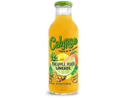 16 Oz (Pack 12) Calypso Limeade, Pineapple Peach Limeade, Made with Real Fruit, Fl Glass Bottles