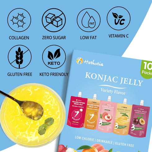 Pack 0 10 Pack Hethstia Konjac Jelly Drinkable Pouch Variety - Low Calorie, Sugar, Gluten-Free, Collagen Peptides
