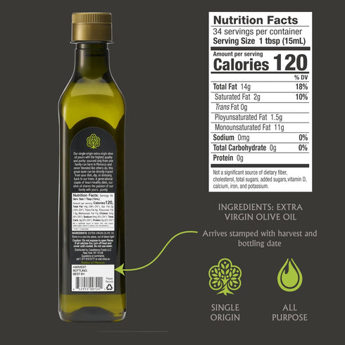 16.9 Oz (Pack 6), 0.2% 500 ml Mina Moroccan Olive Oil Extra Virgin Fl of New Harvest, Polyphenol Rich Olive Oil, Single