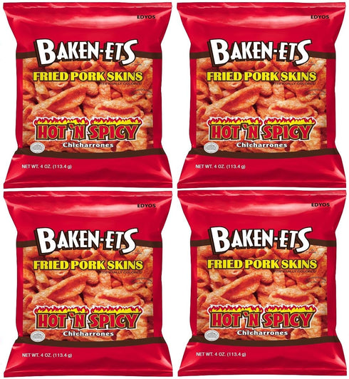 Fried Pork Skins, Hot & Spicy, 4 oz. (Pack of 4)