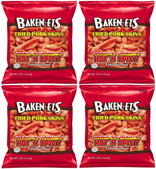 Fried Pork Skins, Hot & Spicy, 4 oz. (Pack of 4)