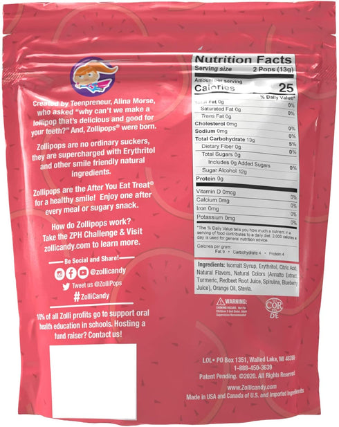 Zollipops Watermelon Clean Teeth Lollipops, 3.1 Oz