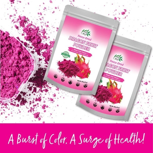 8 Oz CHAVI Freeze-Dried Dragon Fruit Powder - - (Pink Pitaya/Pitahaya), For Shakes, Baking & Smoothie, No Added Sugars