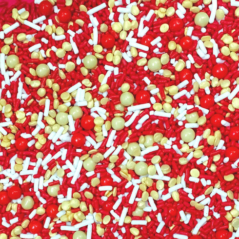 Shabby Elegant Chic Edible Confetti Sprinkles for Cake, Cookie, Cupcake, Ice Cream, 4oz (Red Gold White)