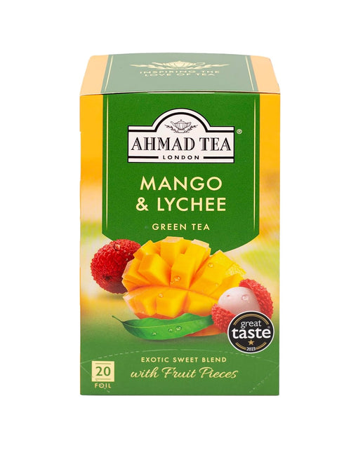 Ahmad Tea Mango & Lychee Flavored Green Tea with Fruit Pieces, 20