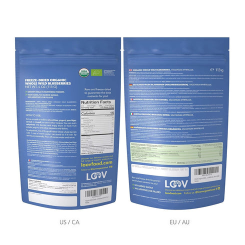 4 100% LOOV Wild Organic Dried Blueberries, No Added Sugar, No Added Oil, Ounces, Freeze Dried Blueberries Organic From