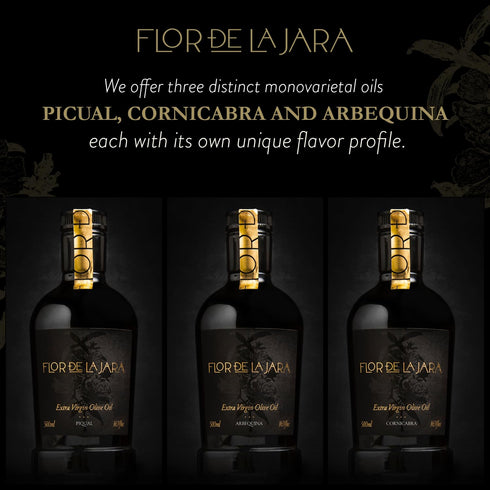 (0.27%), 16.9 oz (500ml) FLOR DE LA JARA Premium Extra Virgin Olive Oil from Spain, First Cold Pressed