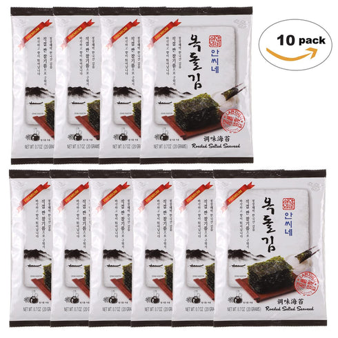 NUGU Premium Korean Roasted Seaweed Sheets, Big Sheets, Light Salted Snack, Pack of 10, Gim Nori