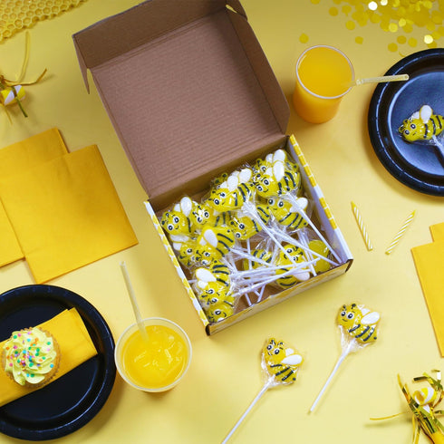 24 Bee Candy Individually Wrapped Lemon Flavored Suckers Honey Bee Party Favors, Baby Showers, Edible Cupcake Toppers
