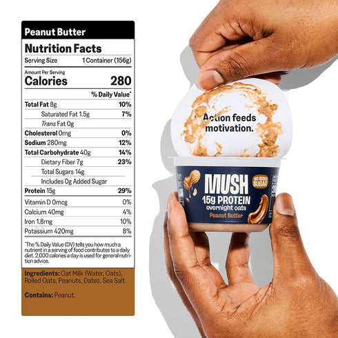 15g 5oz MUSH Overnight Oats - Peanut Butter Protein - of Protein, Good Source of Fiber, Non-GMO, Dairy Free, Gluten