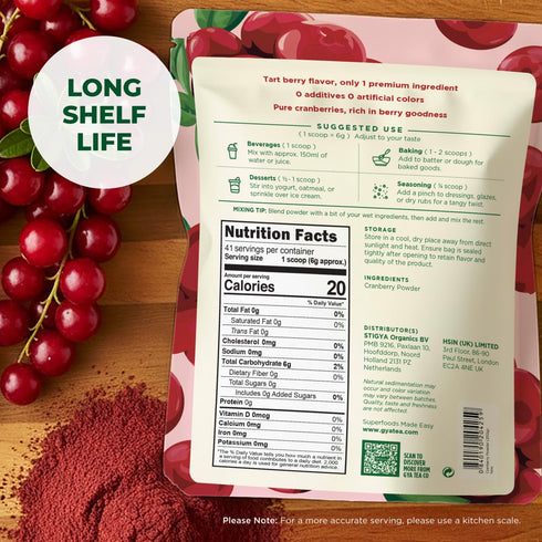 0.55 lb (8.81 oz) Gya Tea Co Freeze Dried Cranberry Powder - Unsweetened Wild Cranberry Juice for Women & Men, Ideal