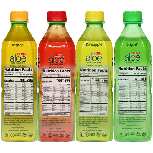 (Pack 8) 2 2 2 2 Iberia Aloe Vera Drink with Pure Aloe Pulp, Variety, of x Original, x Mango, x Pineapple, x Strawberry