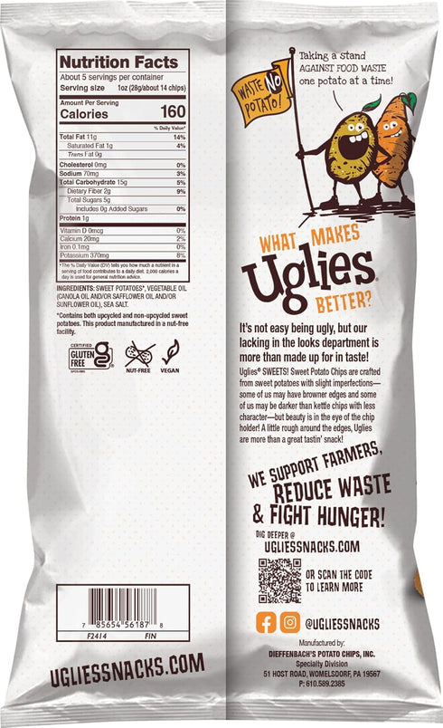 5.5 Oz. Pack 4 UGLIES Sweet Potato Kettle-Cooked Potato Chips, Bags